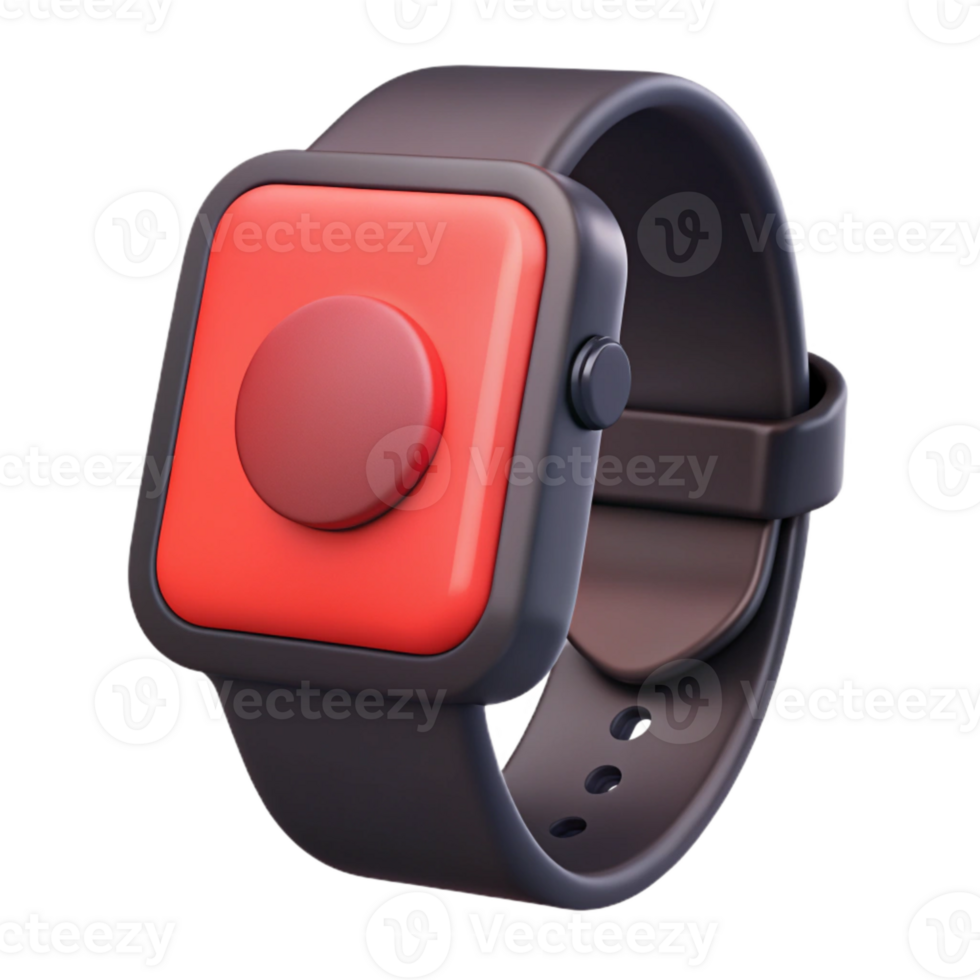 3D Render of a Smartwatch with a Large Red Button png