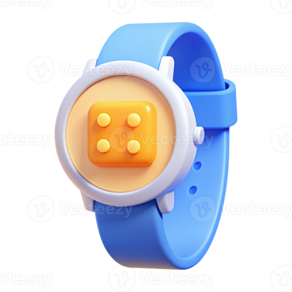 3D Render of a Blue Wristwatch with a Circular Yellow Button png
