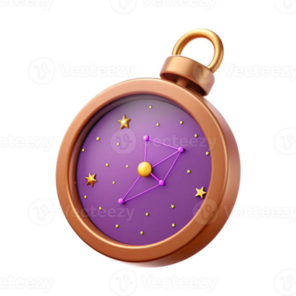 3D Render of Constellation Compass with Gold Stars and Purple Lines png