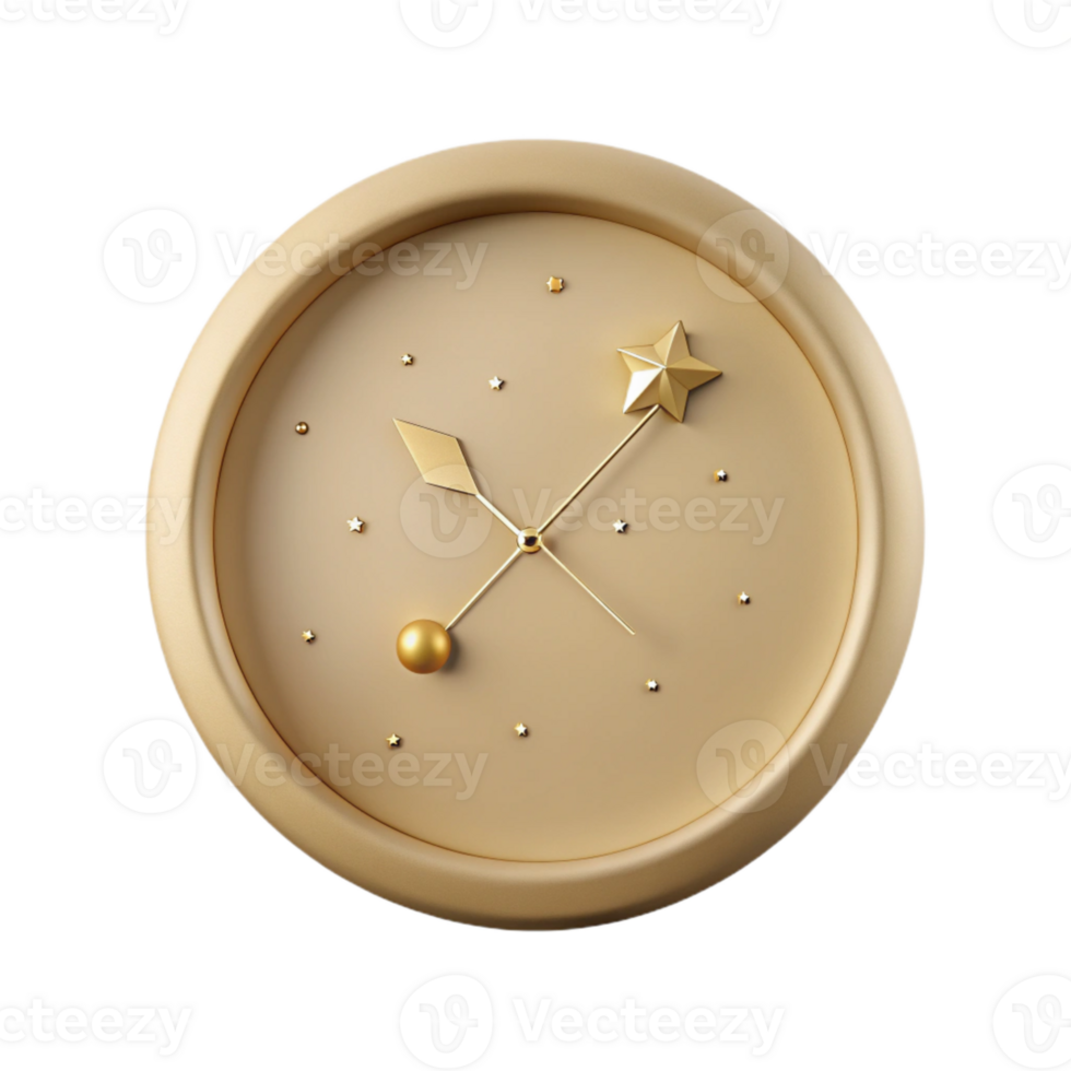 Golden Clock with Star and Stars Around png