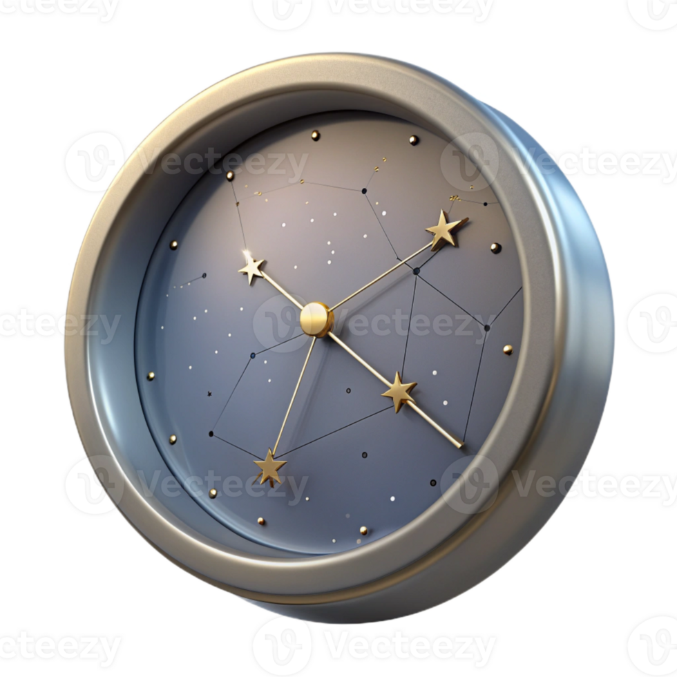 Gold Star Constellation Clock with Gray Background png