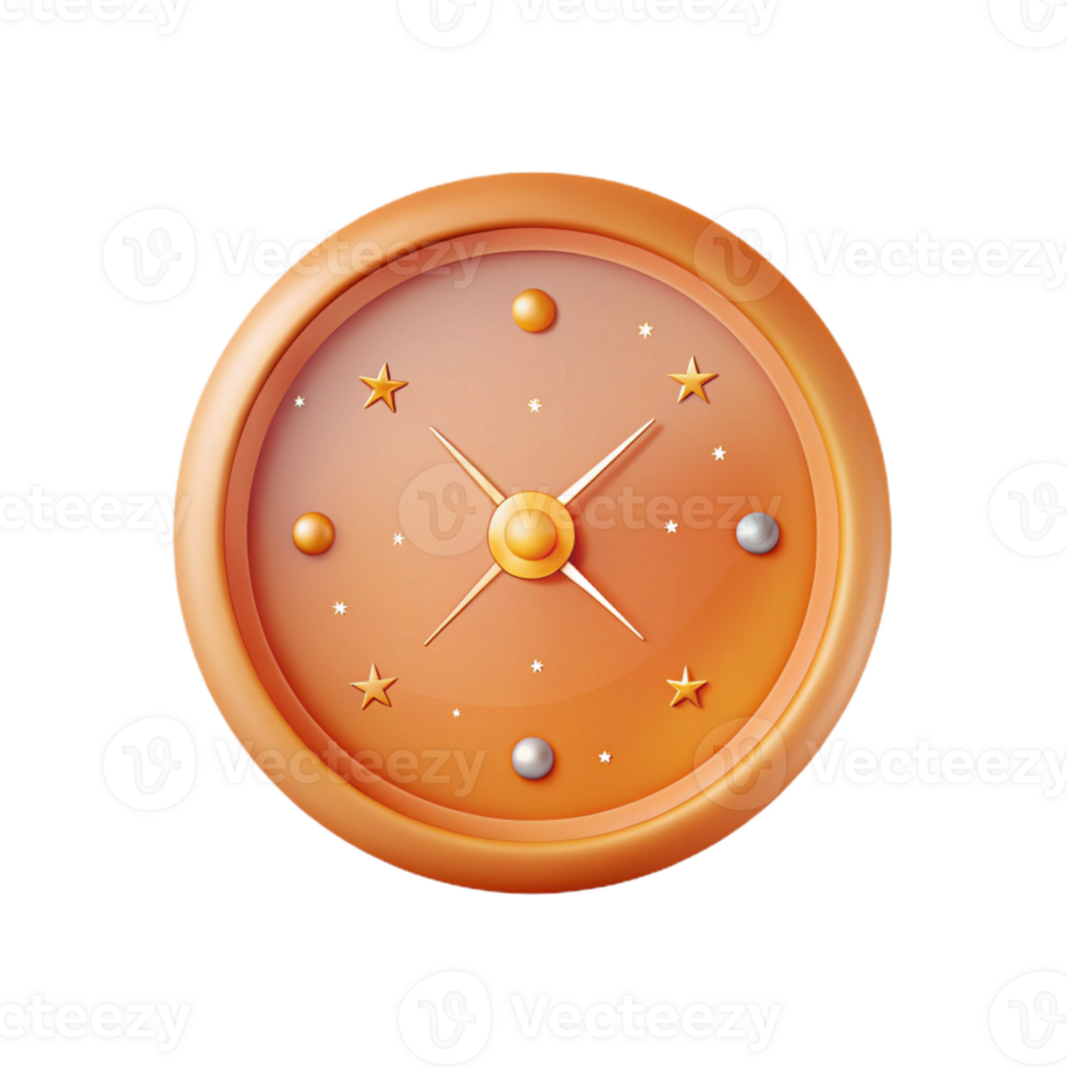 3D Clock with Stars and Planets png