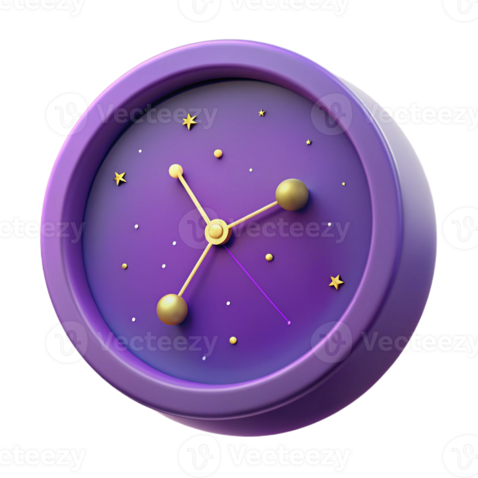 Purple Clock with Gold Stars and Hour Hand png