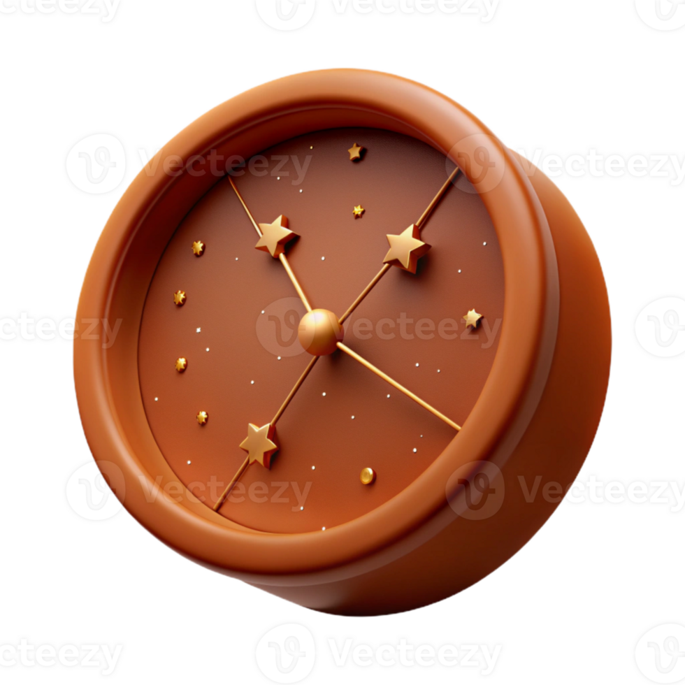 Brown Clock with Golden Stars png