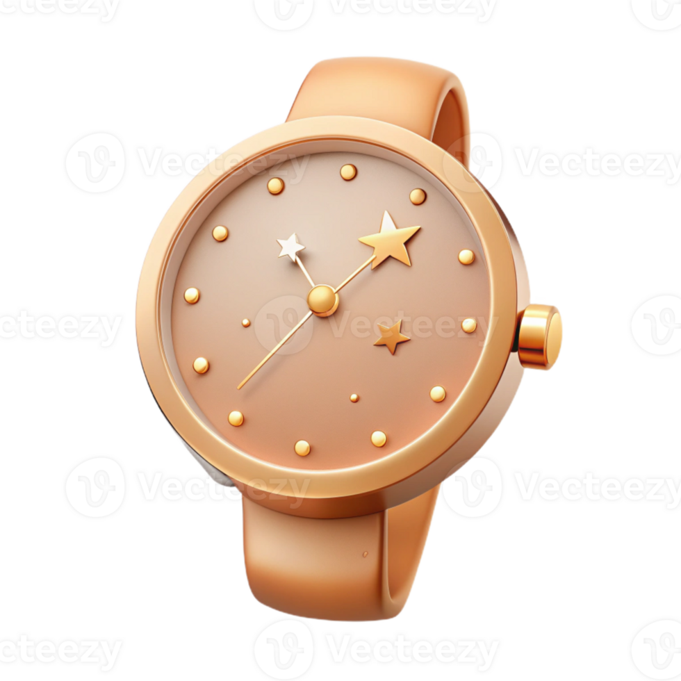 Gold Star Design Watch with Analog Clock Face png