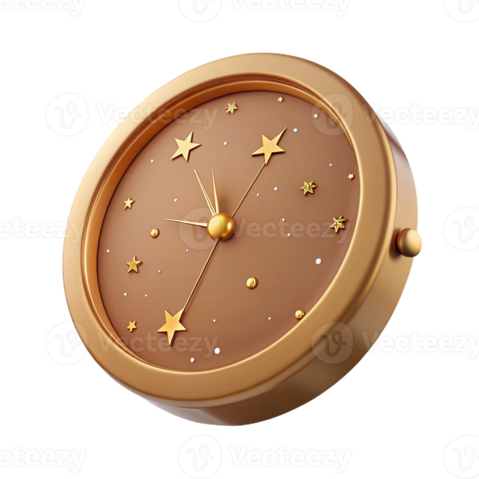 Gold Clock with Stars and Dots png