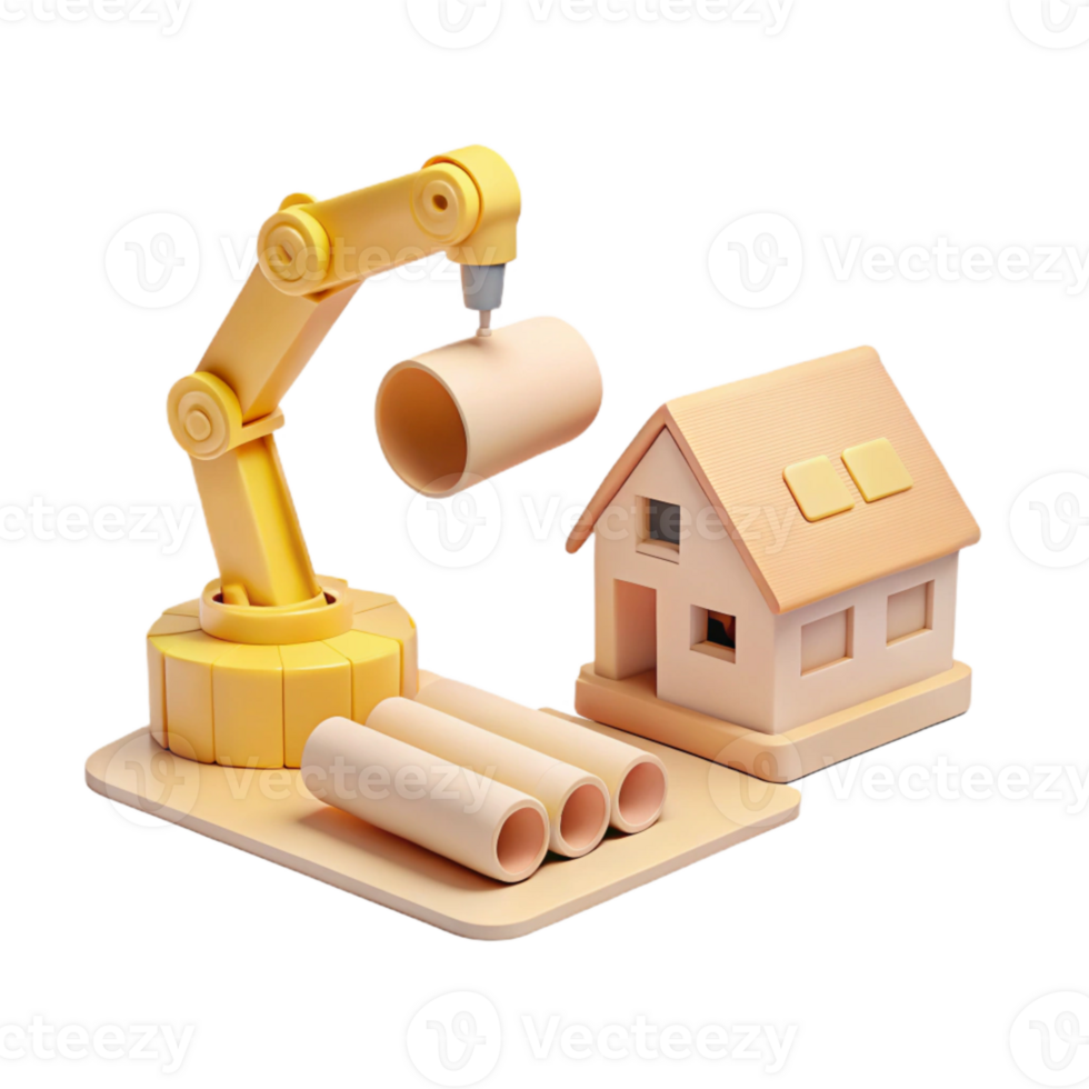 Automated Construction Robotic Arm Building a House png