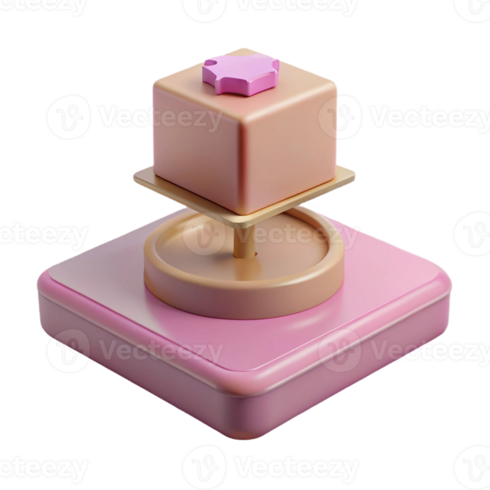 3D Render of Square Cake with Pink Frosting on a Display Stand png