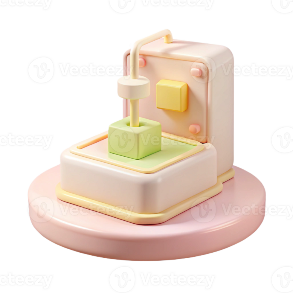 3D Rendered Illustration of a Pastel-Colored Machine with a Green Cube png