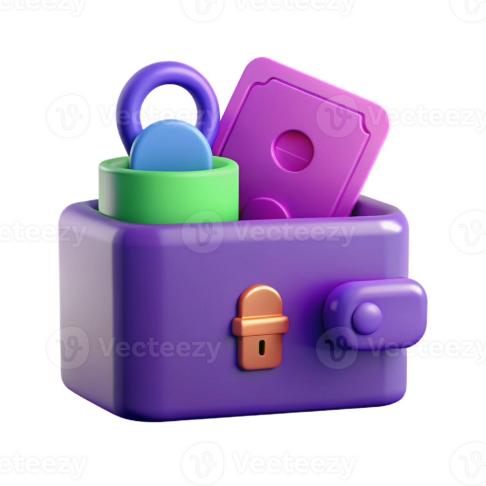 3D Cartoon Illustration of a Purple Wallet with a Lock png