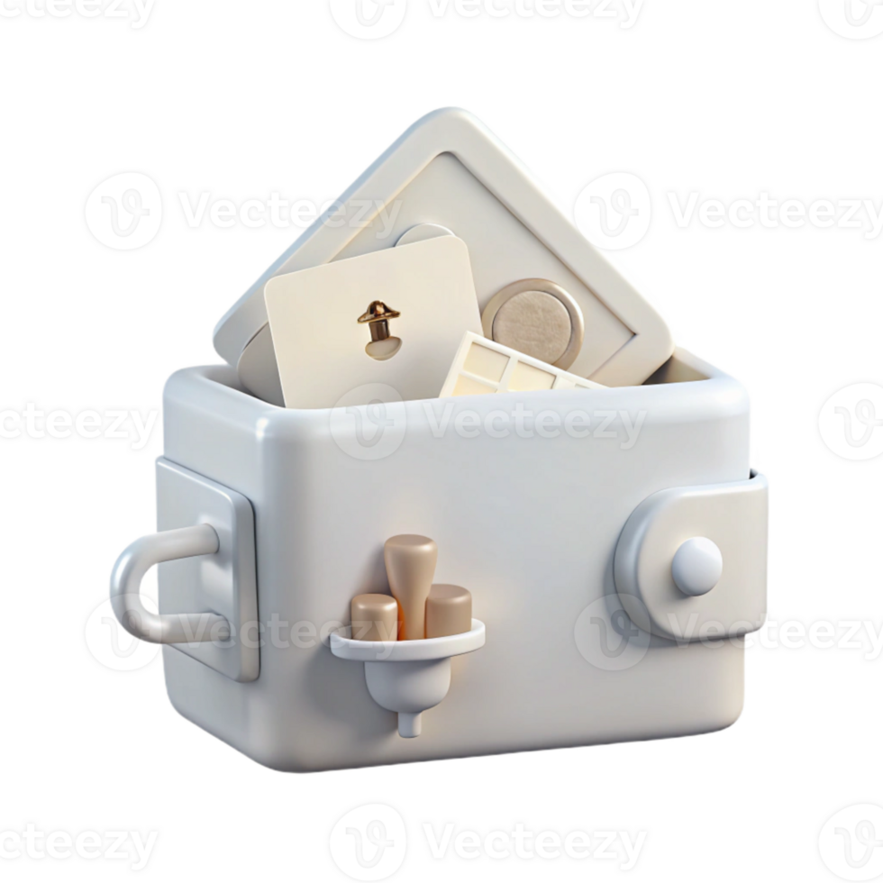 3D Render of a White Wallet with Open Flap and Objects Inside png