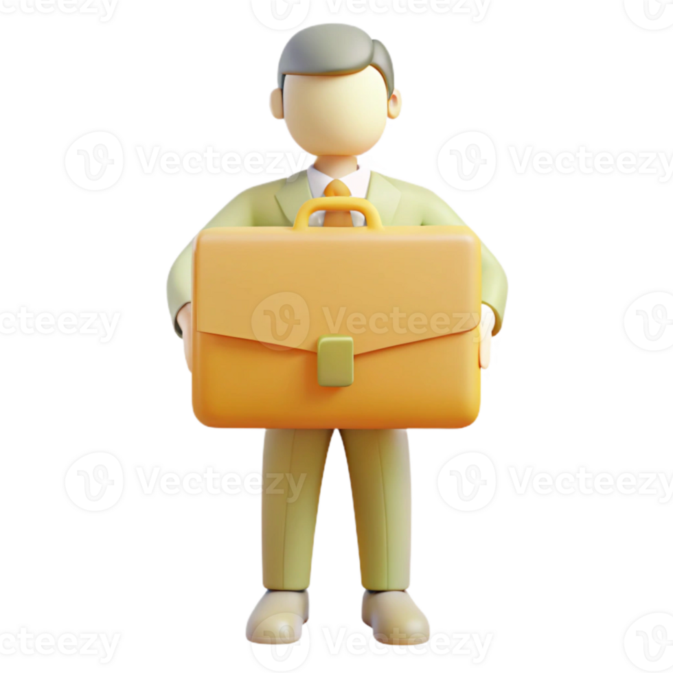 3D Cartoon Character Holding Briefcase png