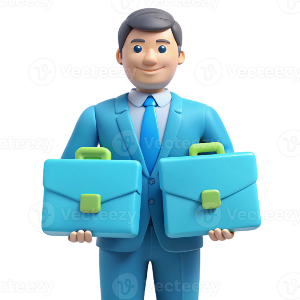Smiling Businessman Holding Two Briefcases png