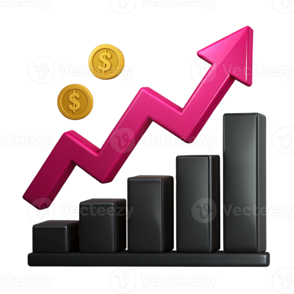 Upward Trend in Financial Growth Represented by an Arrow and Bar Graph png