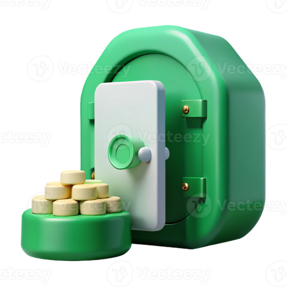 Green Vault with Open Door and Stack of Coins png