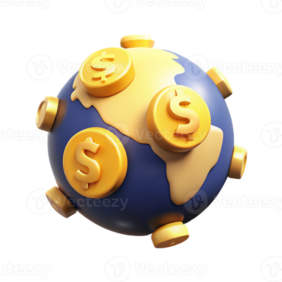 Global Economy 3D Illustration World with Dollar Coins png