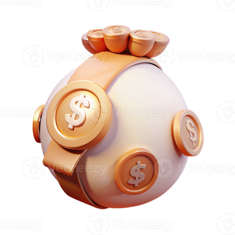 3D Render of Gold Coin Sphere with Dollar Signs png
