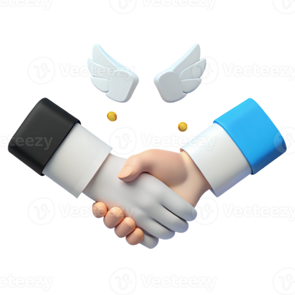 Handshake with Wings and Coins Partnership, Success, and Growth png