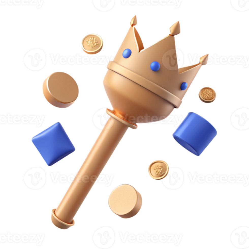 Golden Scepter with Crown and Blue Gems png