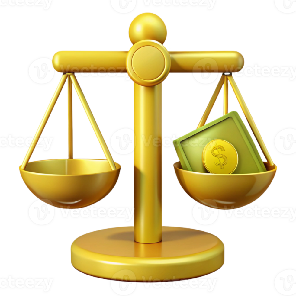 Balance Scale with Cash and Empty Tray Weighing Financial Decisions png