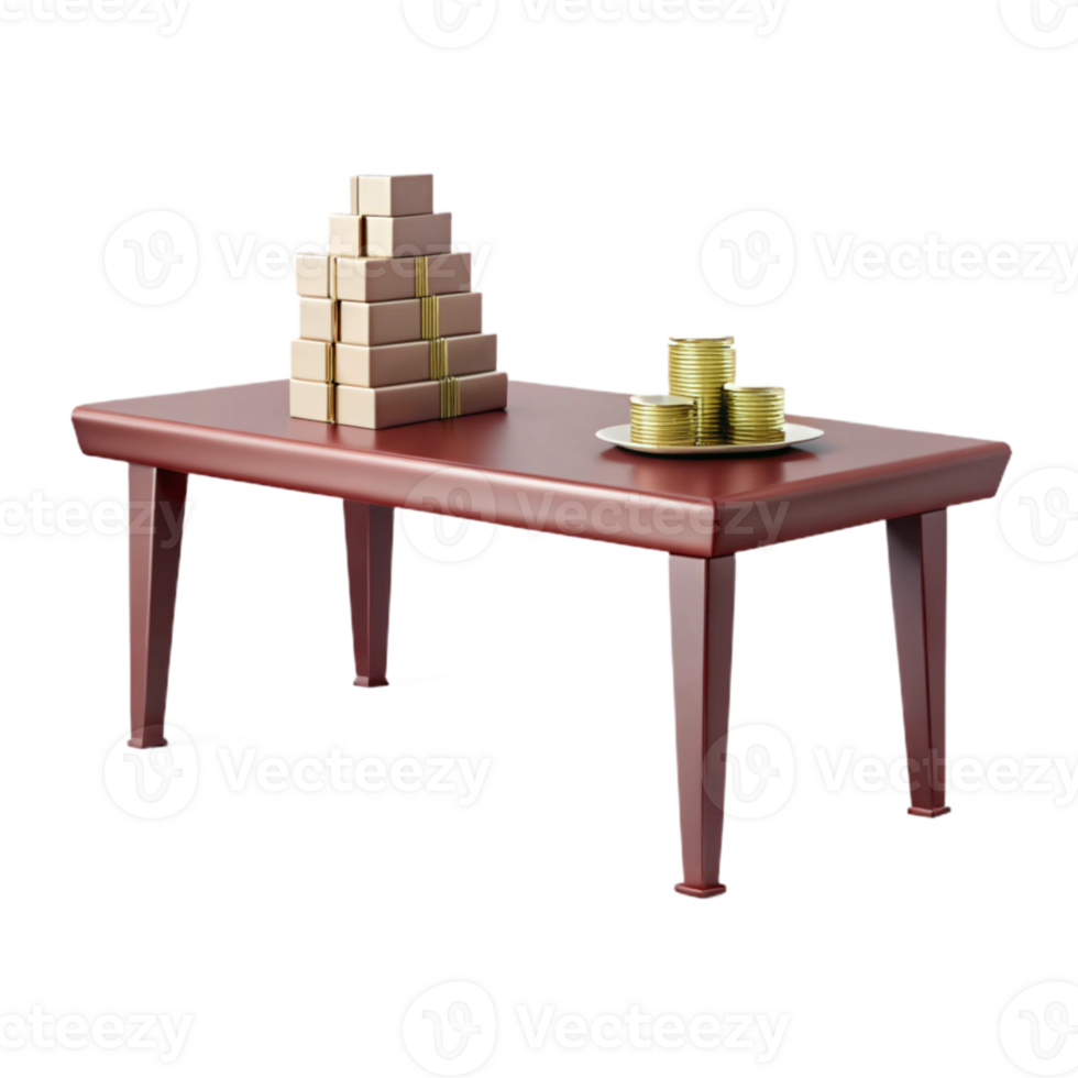 Gold Coins and Boxes on a Table png