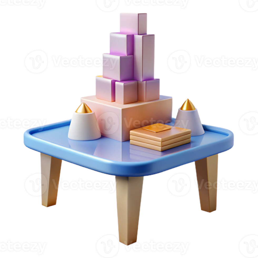 Blue Table with Geometric Shapes and Stacked Blocks png