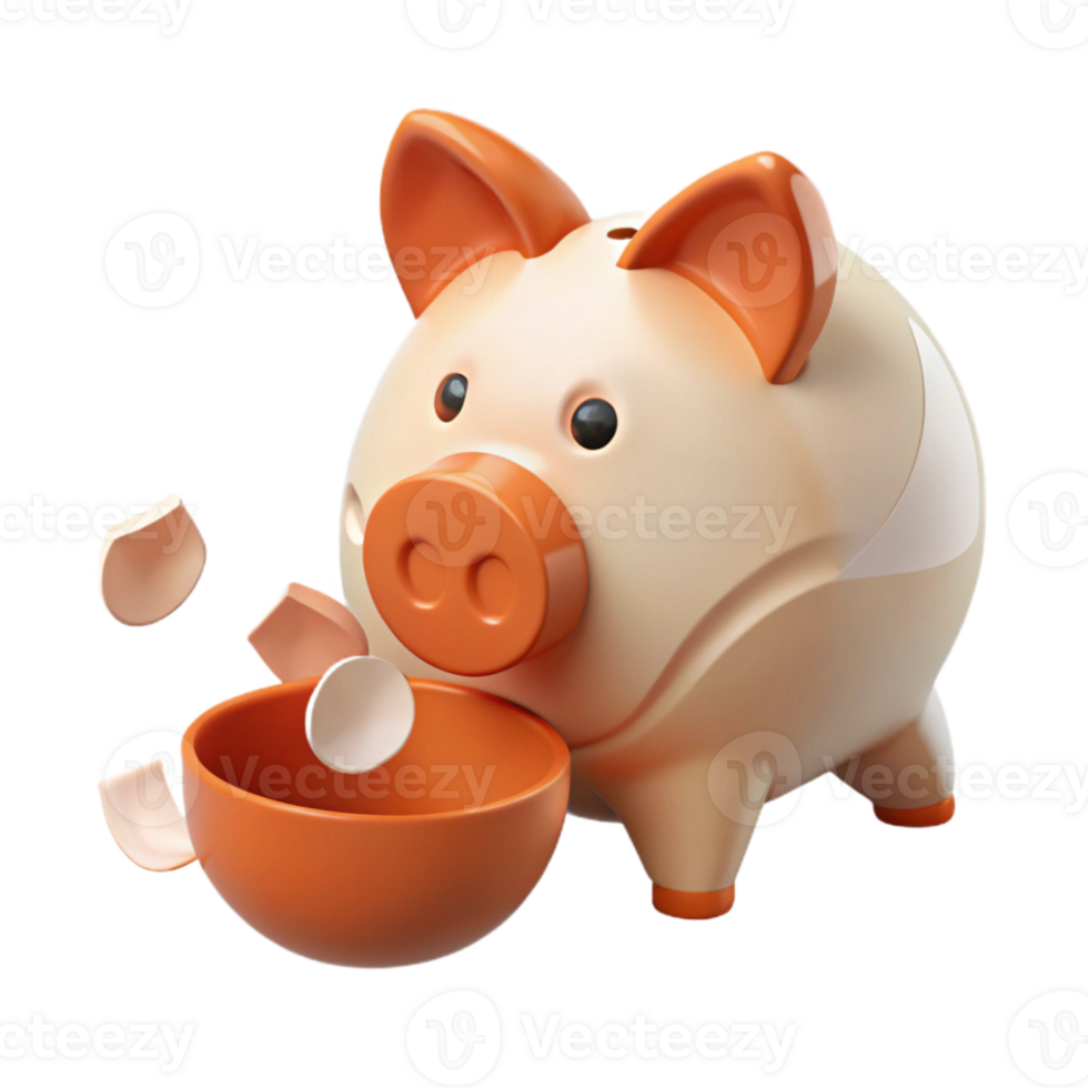 Broken Piggy Bank with Coins Falling Out png