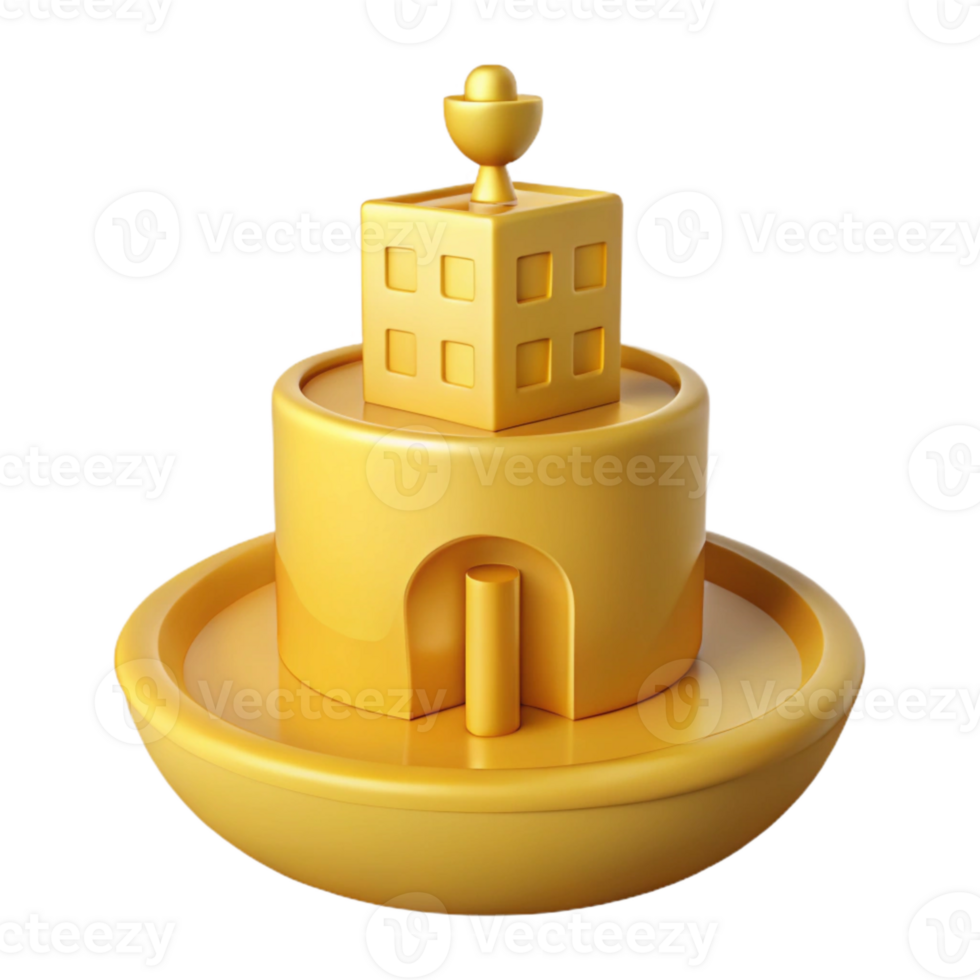 3D Golden Building with Arch and Dome png