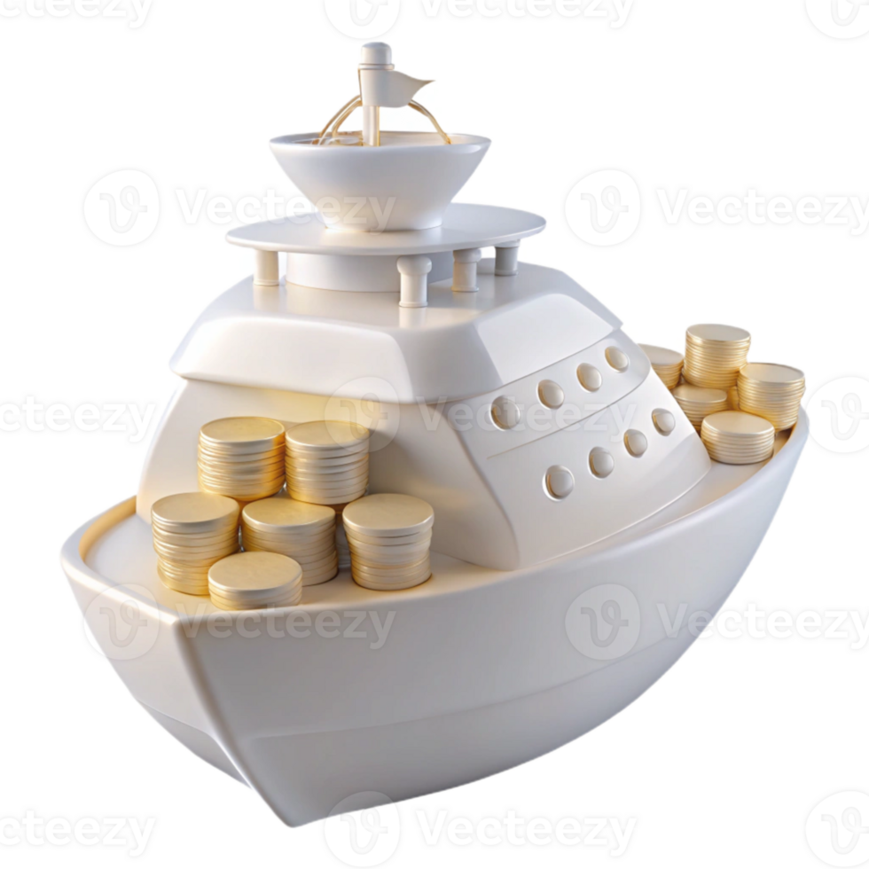 Ship Filled with Stacks of Gold Coins png