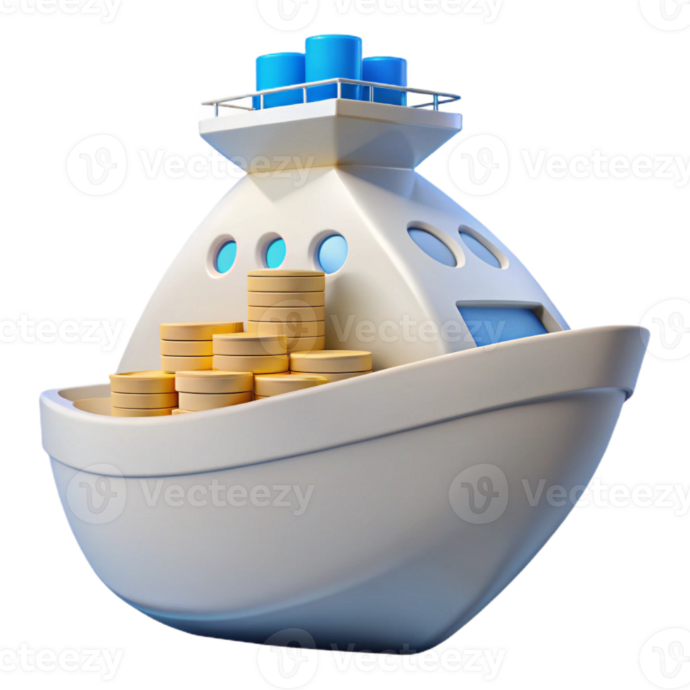 Cartoon Ship Filled with Gold Coins png