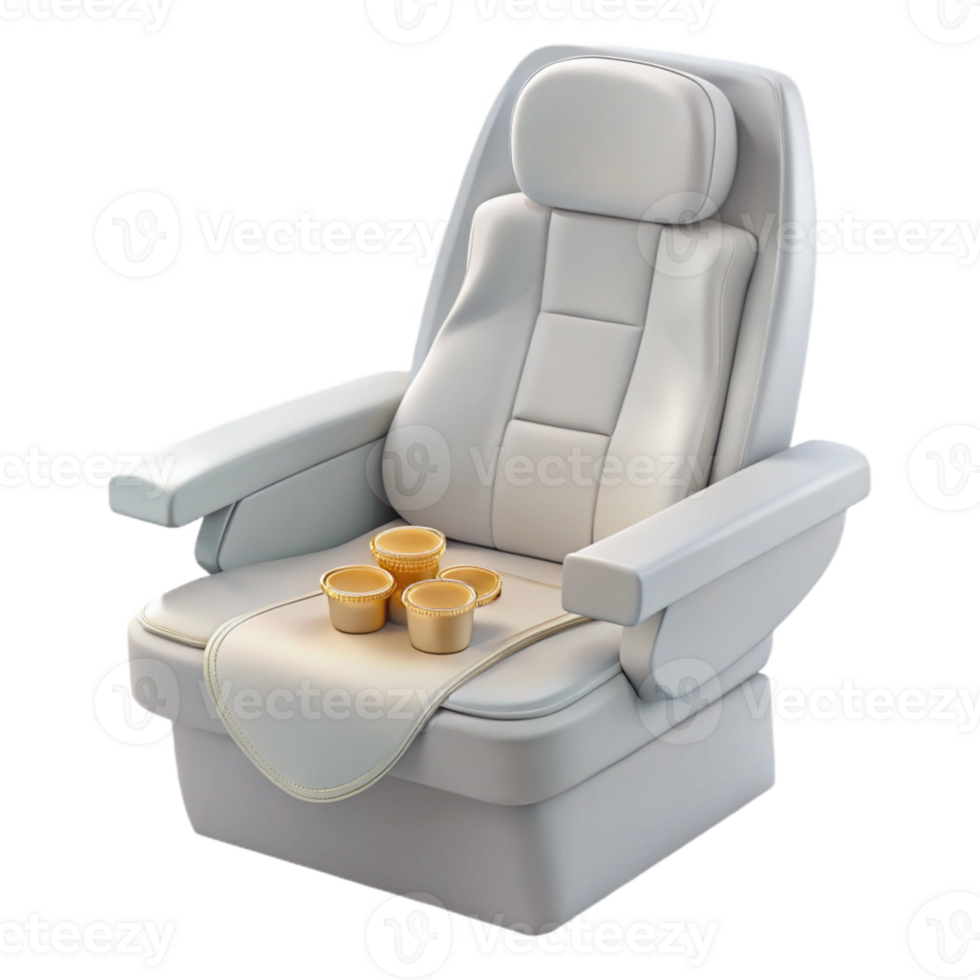 White Leather Seat with Tray and Cups png