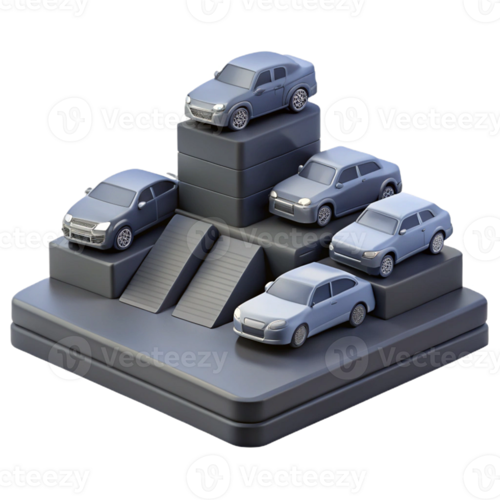 3D Model of Cars on a Platform with Ramps png