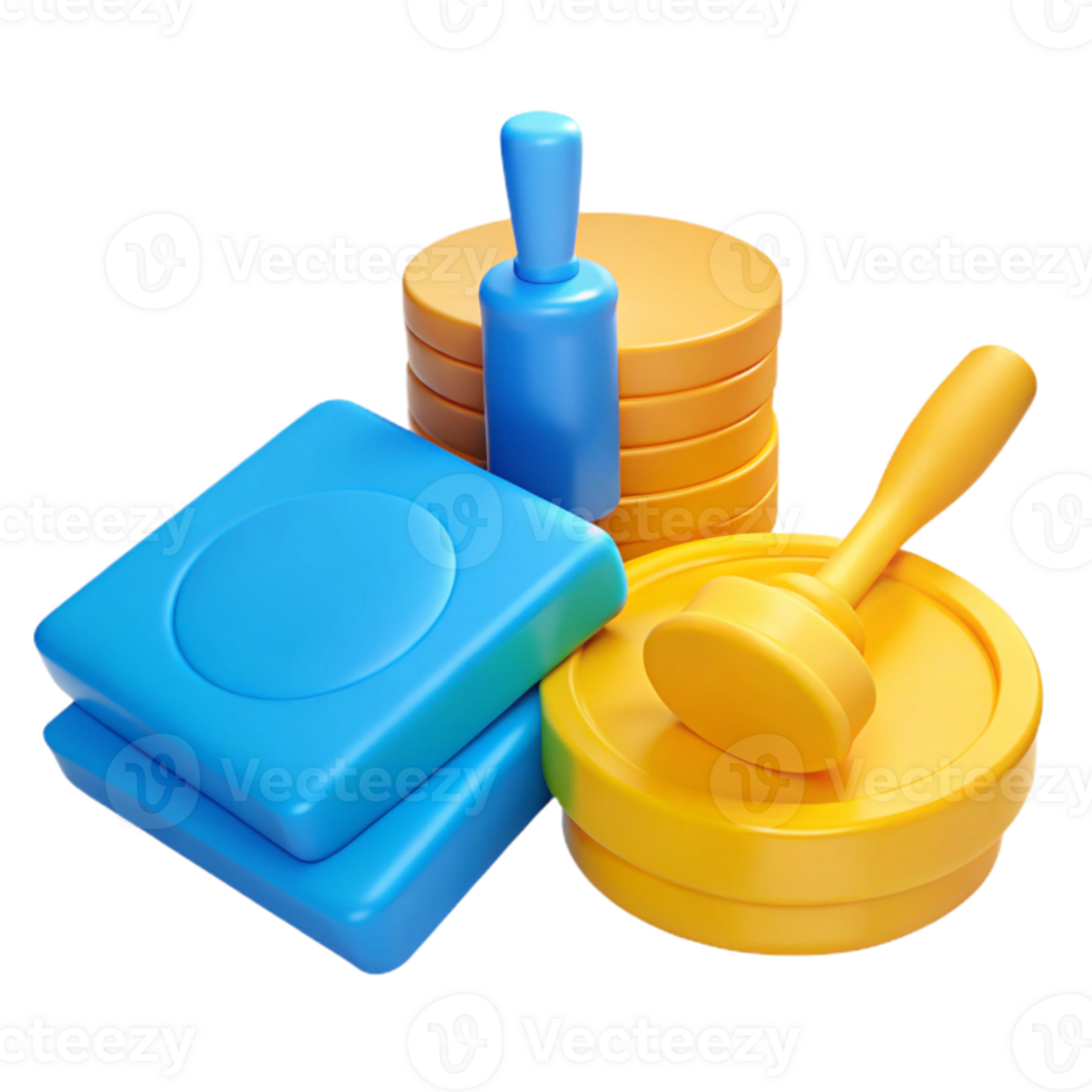 3D Rendered Objects Yellow and Blue Stacked Shapes png