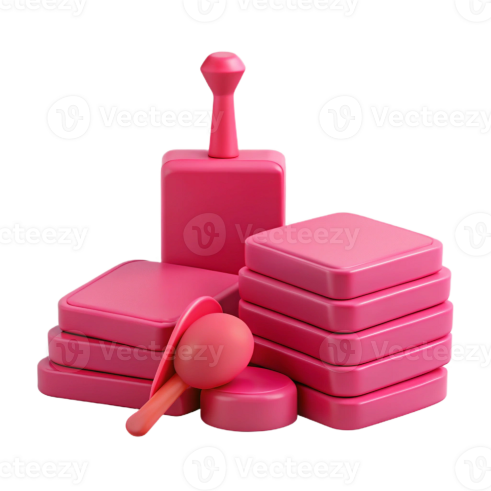 Pink 3D Shapes Stacked Blocks, Tall Cylinder and Rounded Object png