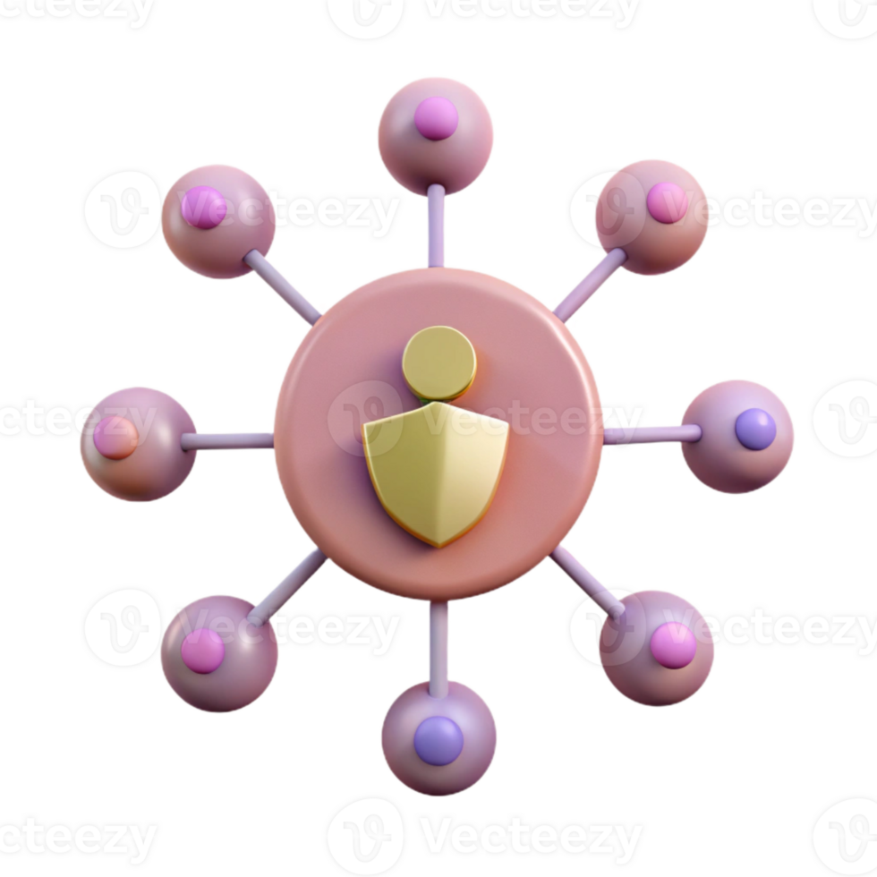 3D Rendering of a Person with a Shield Connected to Multiple Nodes png