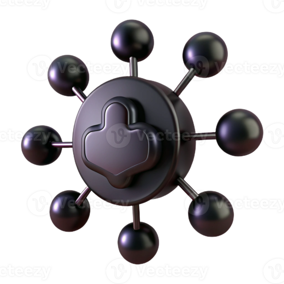 3D Illustration of a Networked Hub with Multiple Connections png