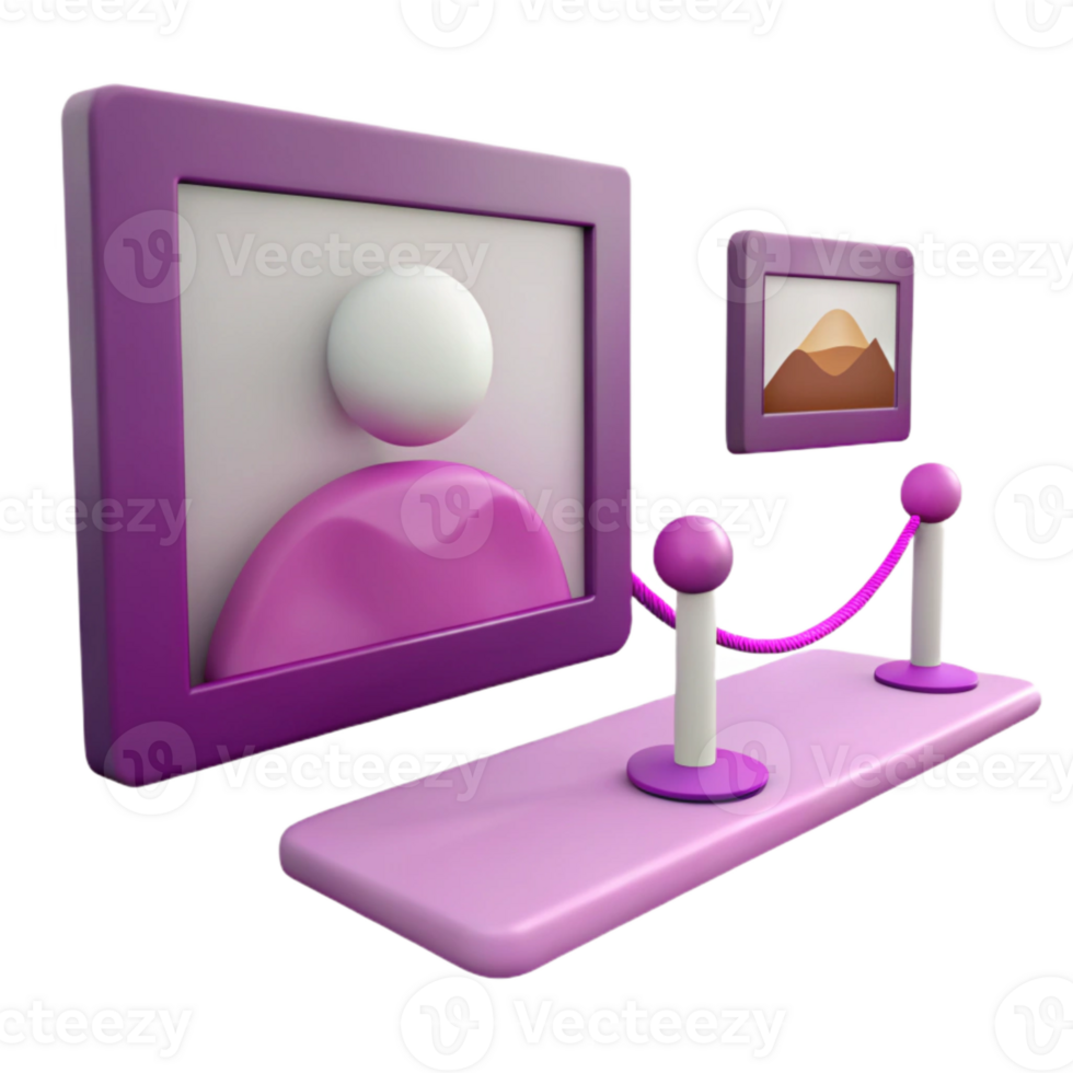 3d render do uma roxa quadro, Armação com uma perfil cenário e uma corda barreira png