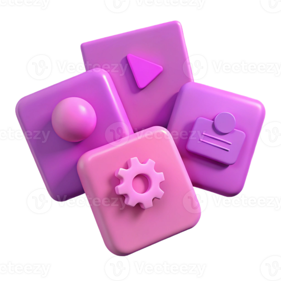 3D Colorful Squares with Geometric Shapes and Icons png