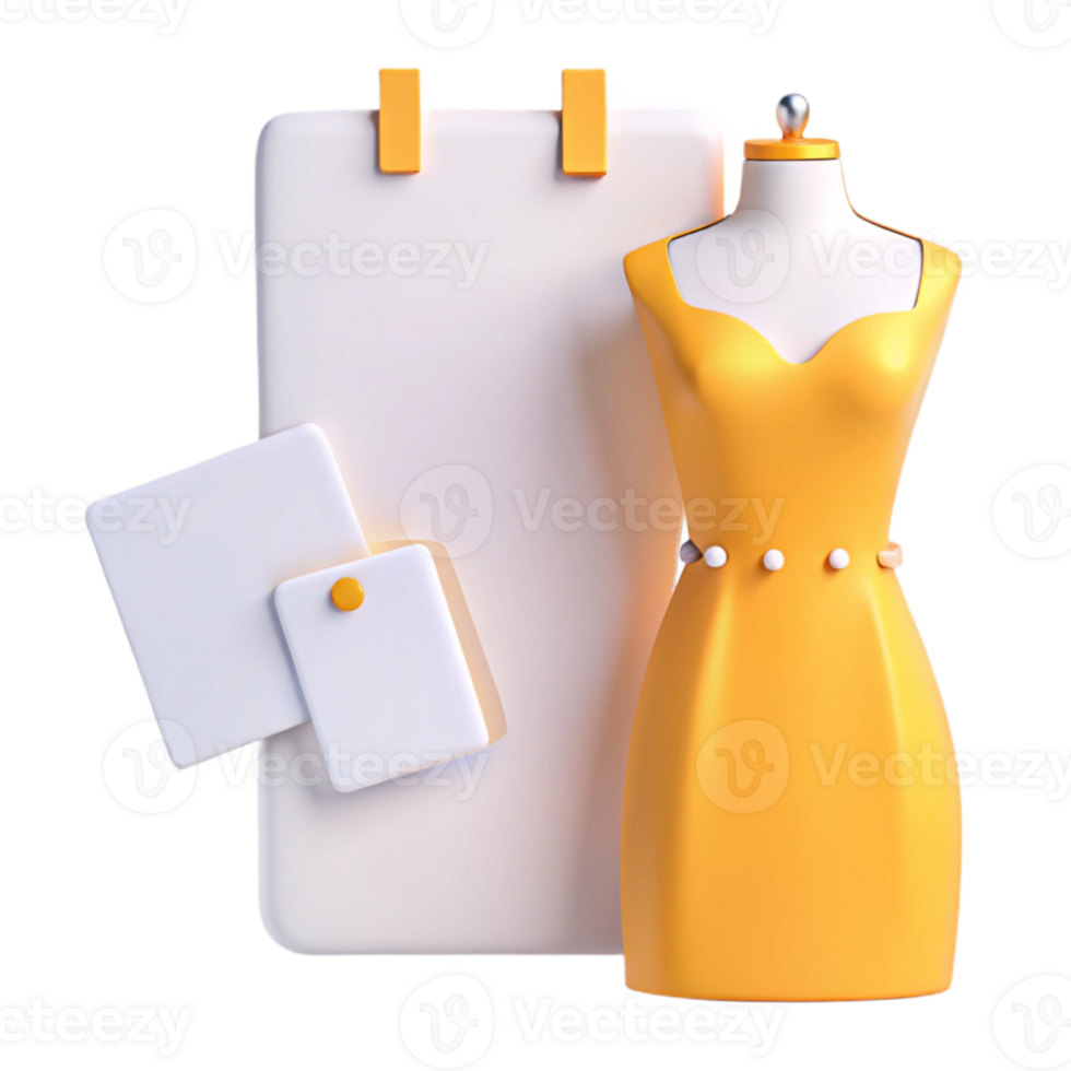 Yellow Dress on a Mannequin with a White Board png