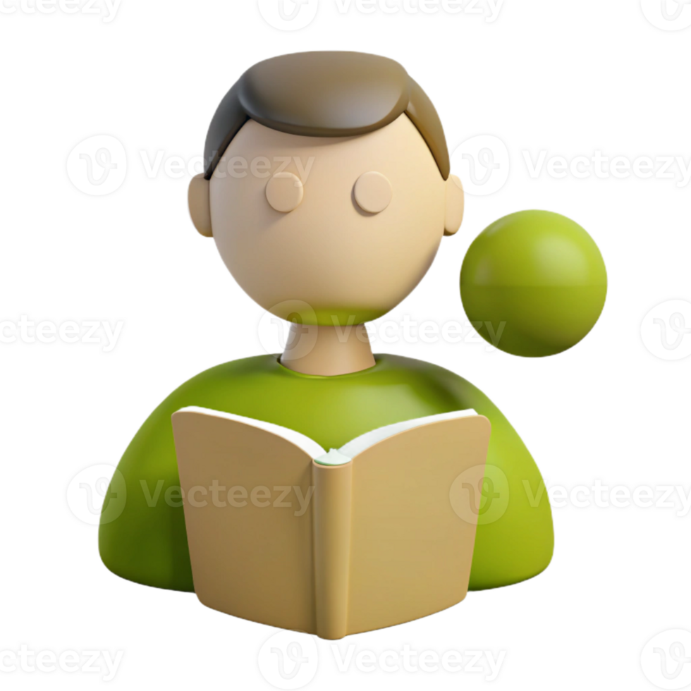3D Illustration of a Person Reading a Book png