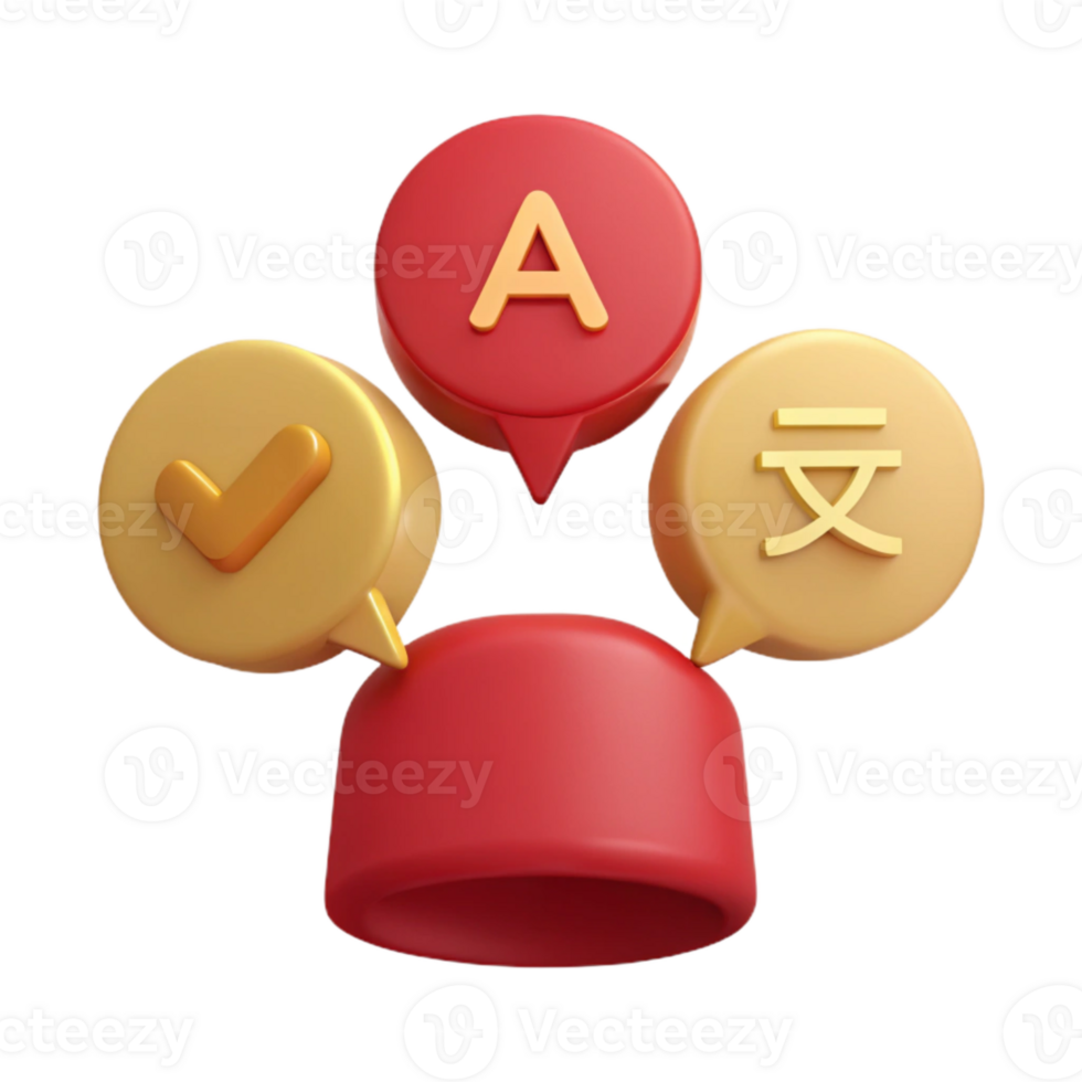 3D Rendered Icons Checkmark, Letter A, Chinese Character, and Red Base png