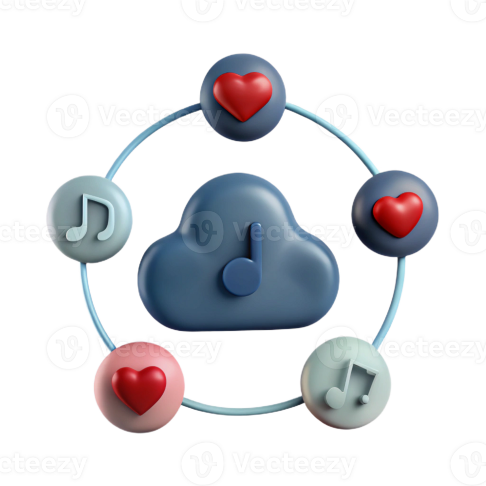 Cloud Music Streaming Service with Hearts and Music Notes png