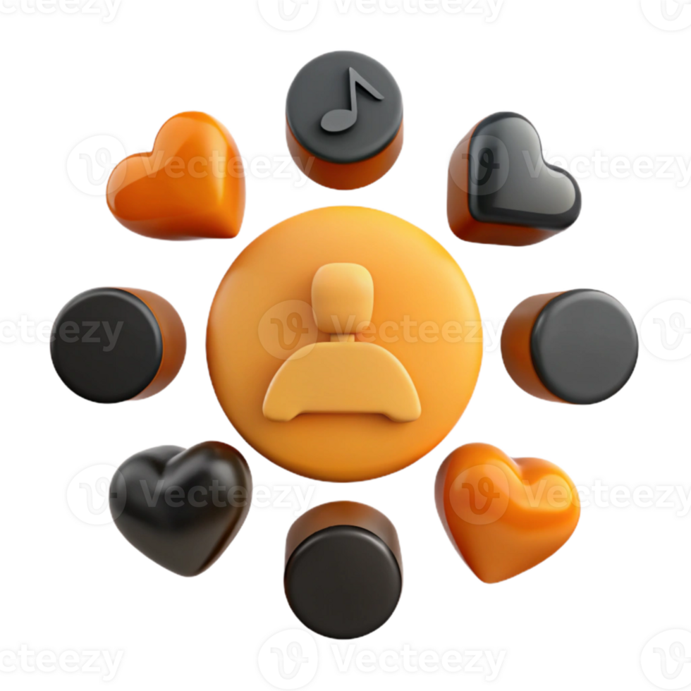 3D Rendered User Icon Surrounded by Hearts and Music Note png