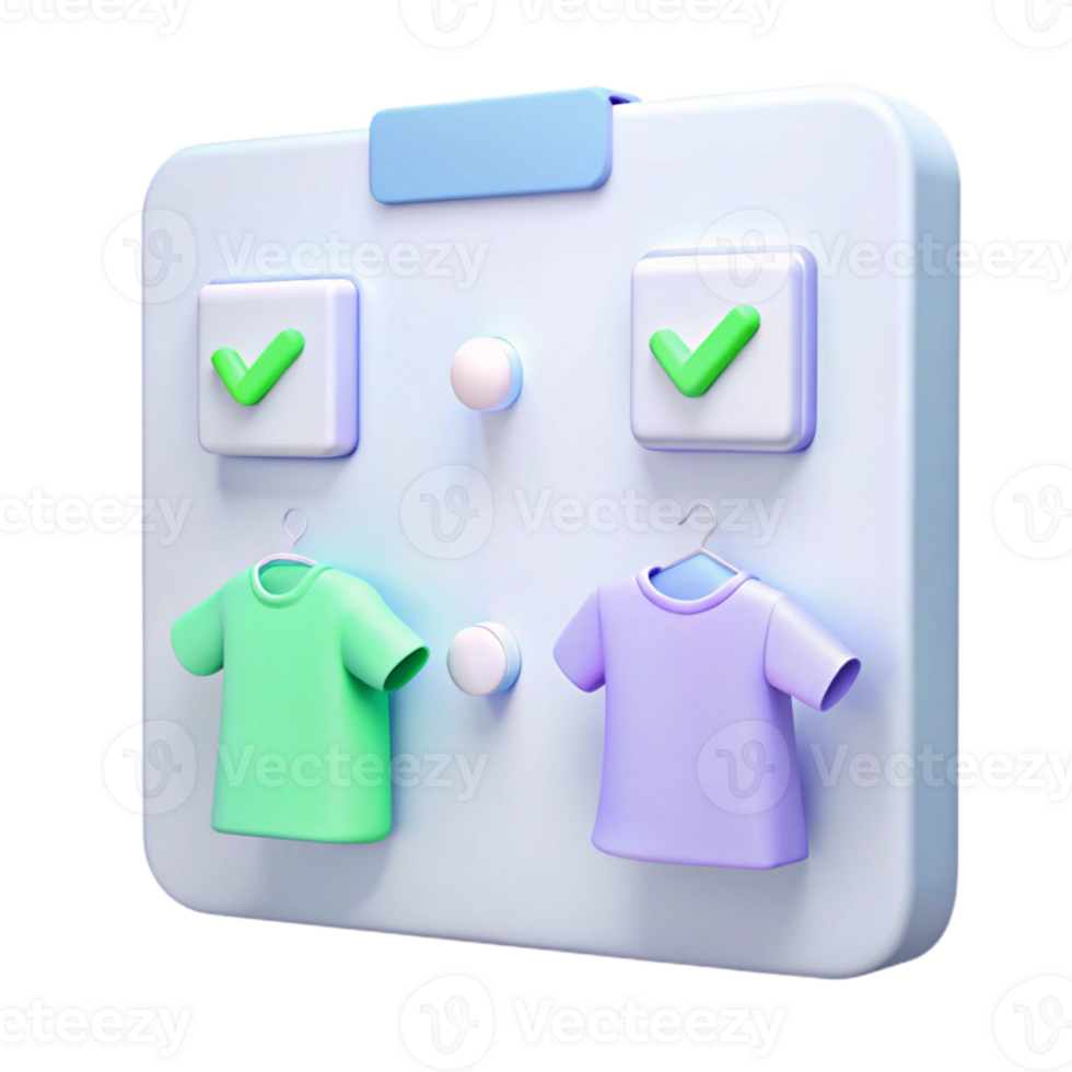 3D Render of a Clothing Selection Board with Checkmarks png
