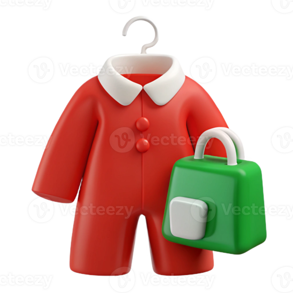 Red Jumpsuit with Green Bag on Hanger png