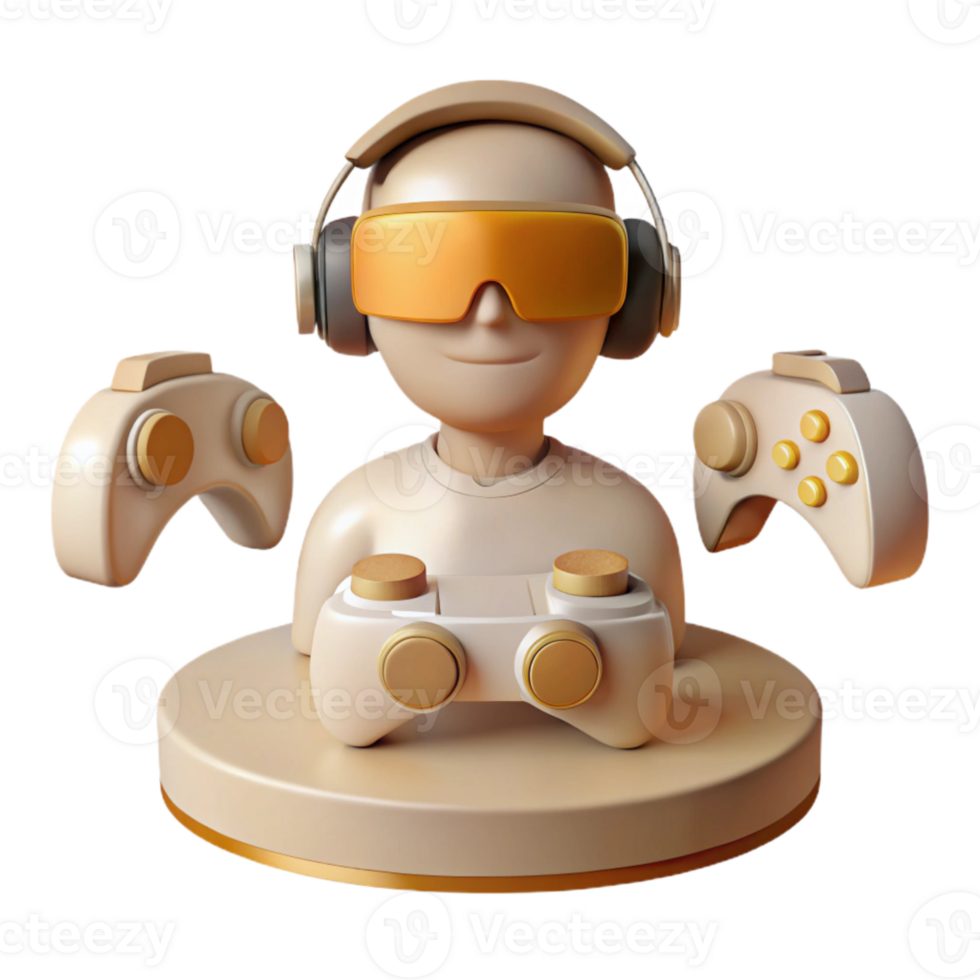 Gamer Character with VR Headset and Controllers png