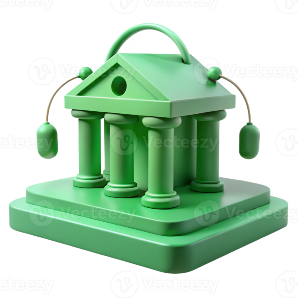 3D Green Building with Columns on a Platform png