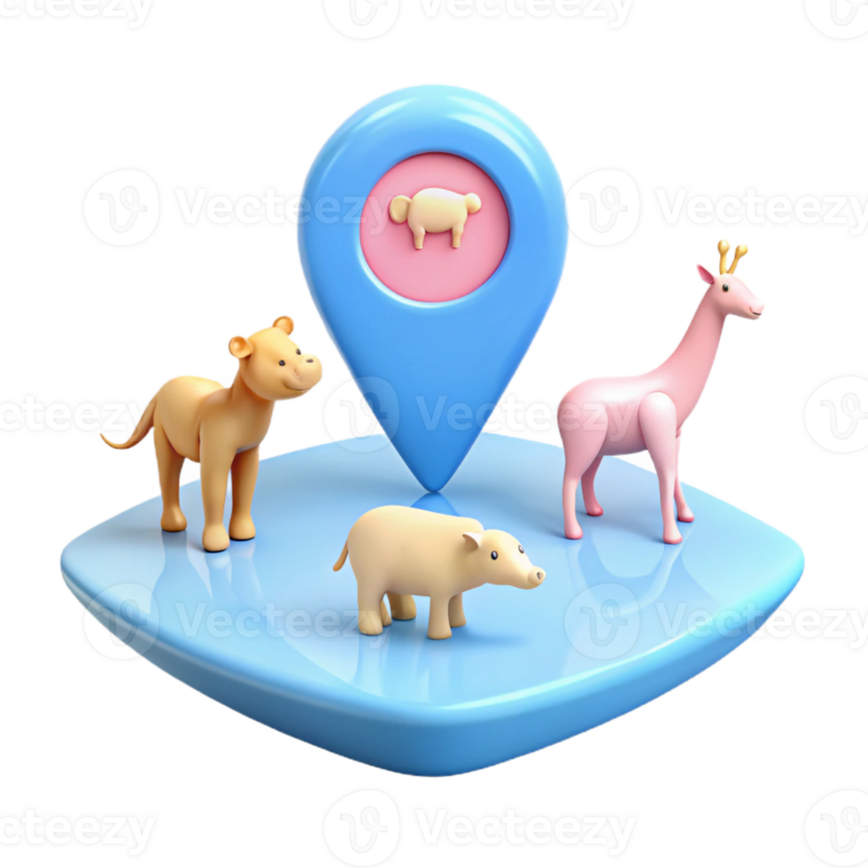 3D Rendered Animal Icons on a Map Pin png