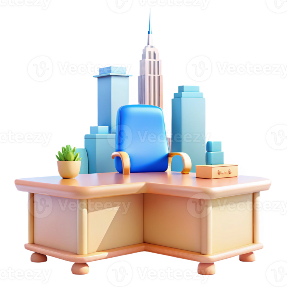 3D Render of a Desk with a View png