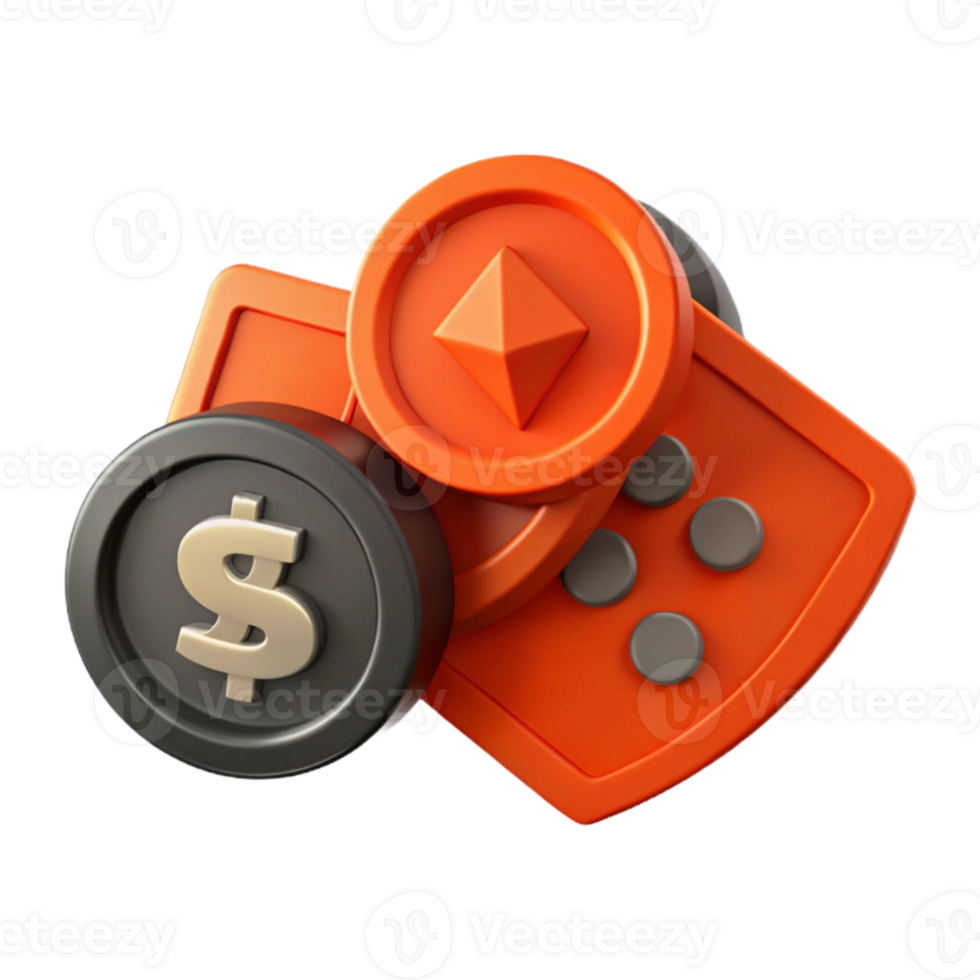 3D Render of Coins and Dice png